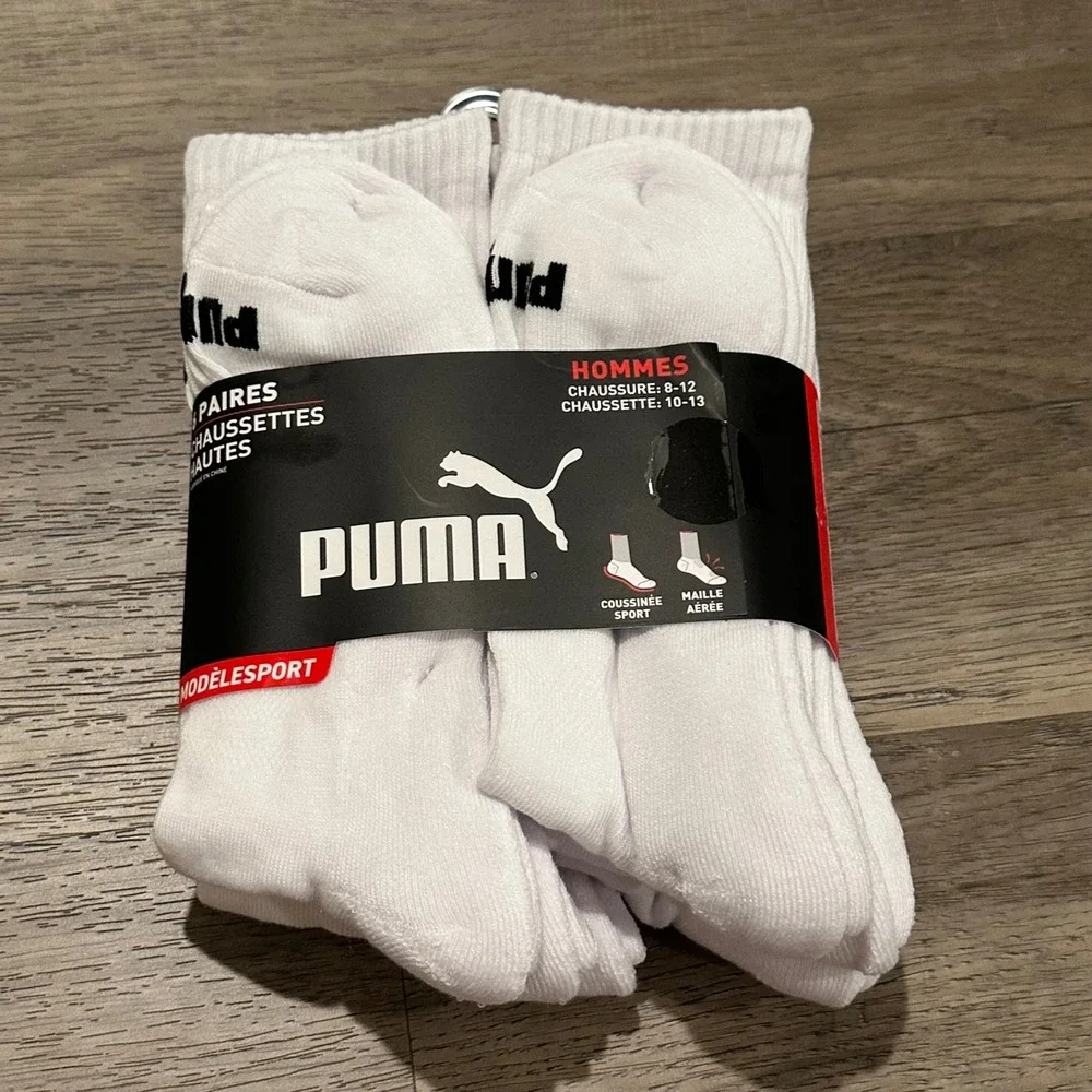 PUMA Men's Crew Socks 6-Pair White Cushioned Sport Size 10-13 NWT